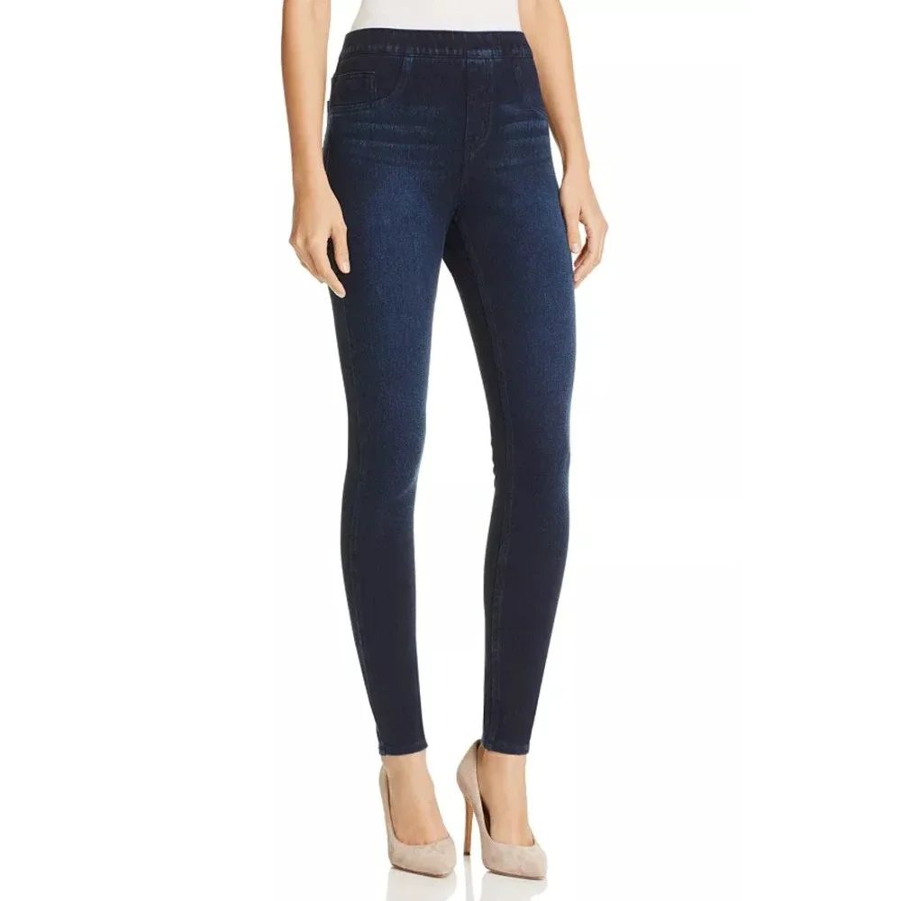 Spanx Jeanish Leggings Medium Dark Indigo Blue High Rise Skinny Pull On Denim